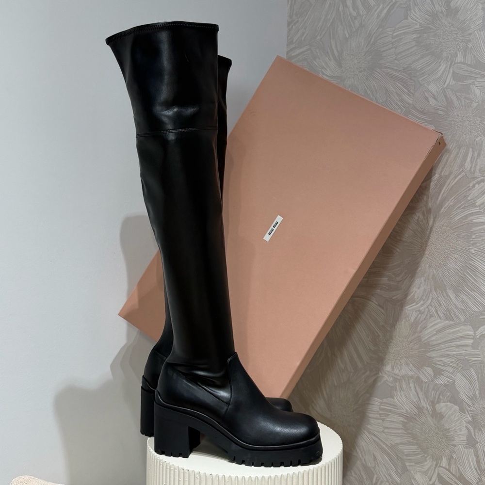 Women's Black Over-the-Knee Chunky Heel Boots